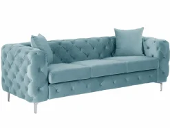 Vente-unique Sofá de 3 plazas, 2 plazas y sillón chéster en terciopelo azul pastel EDWINA Azul celeste Hot