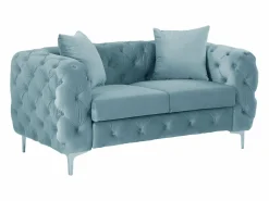 Vente-unique Sofá de 3 plazas, 2 plazas y sillón chéster en terciopelo azul pastel EDWINA Azul celeste Hot