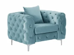 Vente-unique Sofá de 3 plazas, 2 plazas y sillón chéster en terciopelo azul pastel EDWINA Azul celeste Hot
