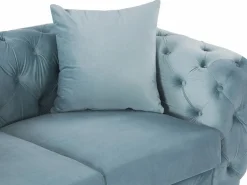 Vente-unique Sofá de 3 plazas, 2 plazas y sillón chéster en terciopelo azul pastel EDWINA Azul celeste Hot