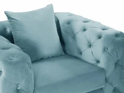 Vente-unique Sofá de 3 plazas, 2 plazas y sillón chéster en terciopelo azul pastel EDWINA Azul celeste Hot