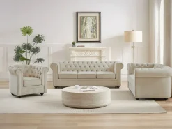Sofá de 3 plazas, 2 plazas y sillón de terciopelo estilo CHESTERFIELD^Vente-unique Best