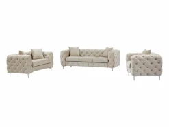 Vente-unique Conjunto Sofá Y Sillón|Sofá de 3 plazas, 2 plazas y sillón chéster de terciopelo EDWINA