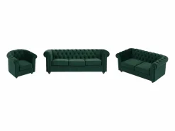 Sofá de 3 plazas, 2 plazas y sillón de terciopelo estilo CHESTERFIELD^Vente-unique Clearance