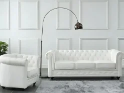 Vente-unique Conjunto Sofá Y Sillón|Sofá de 3 plazas + sillón piel de búfalo CHESTERFIELD