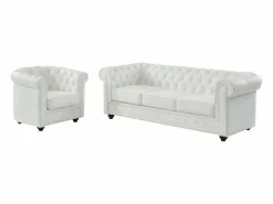 Vente-unique Conjunto Sofá Y Sillón|Sofá de 3 plazas + sillón piel de búfalo CHESTERFIELD