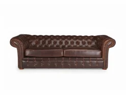 Vente-unique Sofá de 3 plazas chesterfield de piel envejecida CLOTAIRE Marru00f3n chocolate Hot