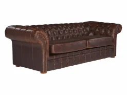 Vente-unique Sofá de 3 plazas chesterfield de piel envejecida CLOTAIRE Marru00f3n chocolate Hot