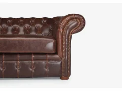 Vente-unique Sofá de 3 plazas chesterfield de piel envejecida CLOTAIRE Marru00f3n chocolate Hot