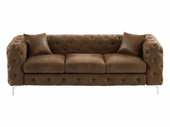 Vente-unique Sofá de 3 plazas chesterfield de microfibra con acabado de piel envejecida capitoné EDWINA Marru00f3n Outlet
