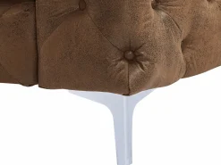 Vente-unique Sofá de 3 plazas chesterfield de microfibra con acabado de piel envejecida capitoné EDWINA Marru00f3n Outlet