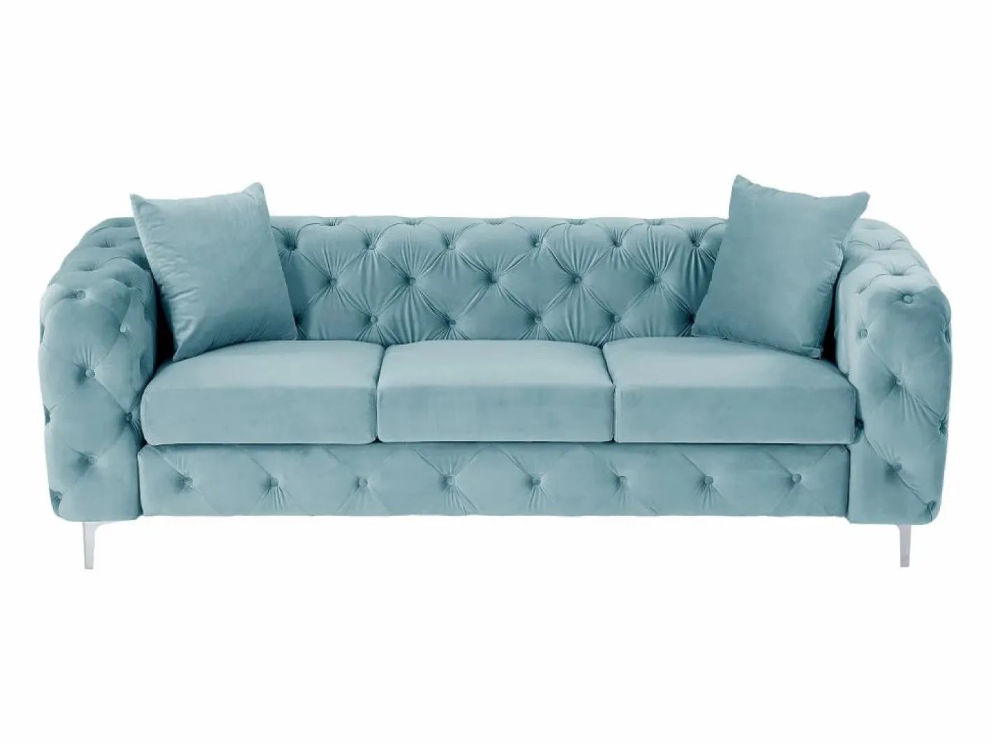 Vente-unique Sofás Chesterfield|Sofá de 3 plazas chéster de terciopelo azul pastel y patas de metal EDWINA