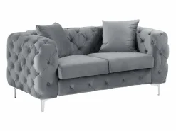 Vente-unique Sofá de 2 plazas chéster de terciopelo y patas de metal EDWINA Gris antracita Best