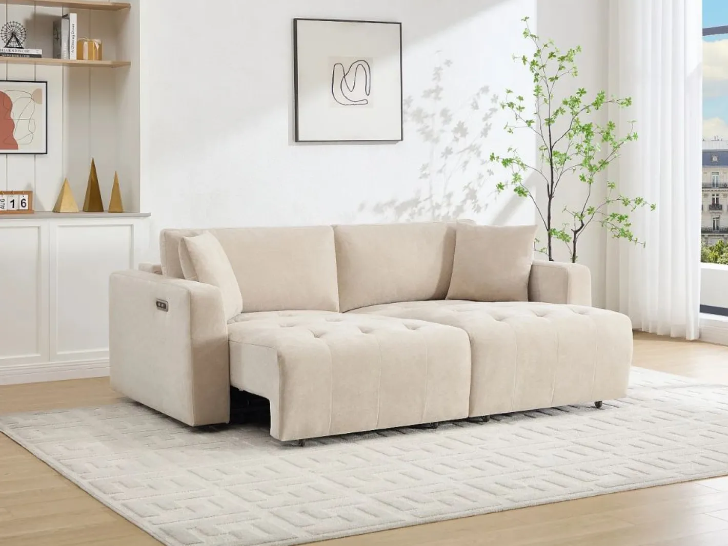 Vente-unique Sofá Relax|Sofá de 3 plazas con asiento deslizante eléctrico en tejido DIMARIAS