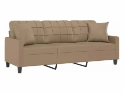 Sofá de 3 plazas con cojines cuero sintético capuchino 180 cm^Clicnbuy Best