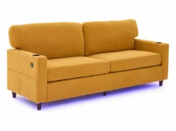 Sofá de 2 plazas con puerto USB-C, iluminación LED y bolsillos laterales - Tela de chenilla - Amarillo^Hauss Spole Clearance