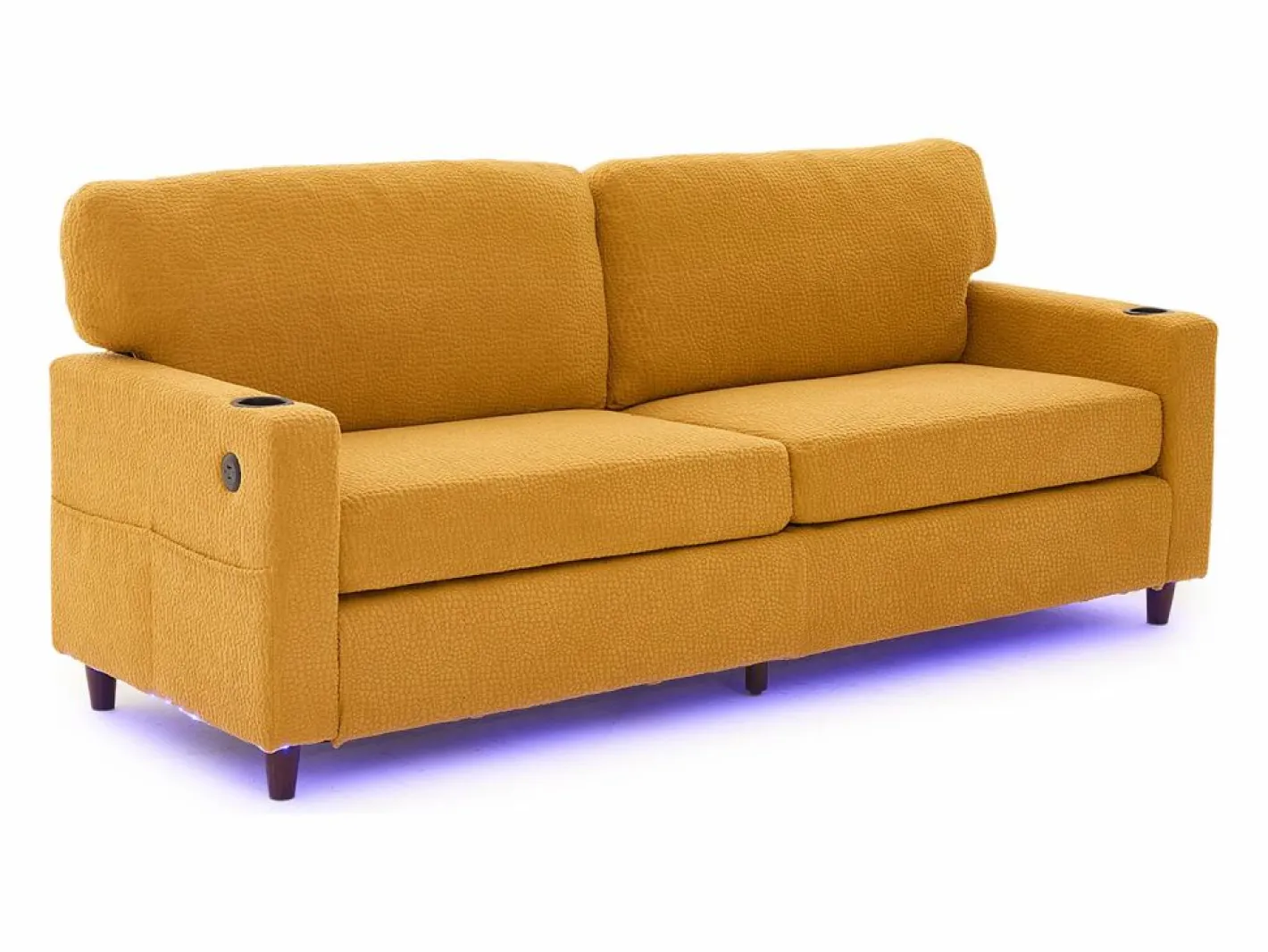 Sofá de 2 plazas con puerto USB-C, iluminación LED y bolsillos laterales - Tela de chenilla - Amarillo^Hauss Spole Clearance