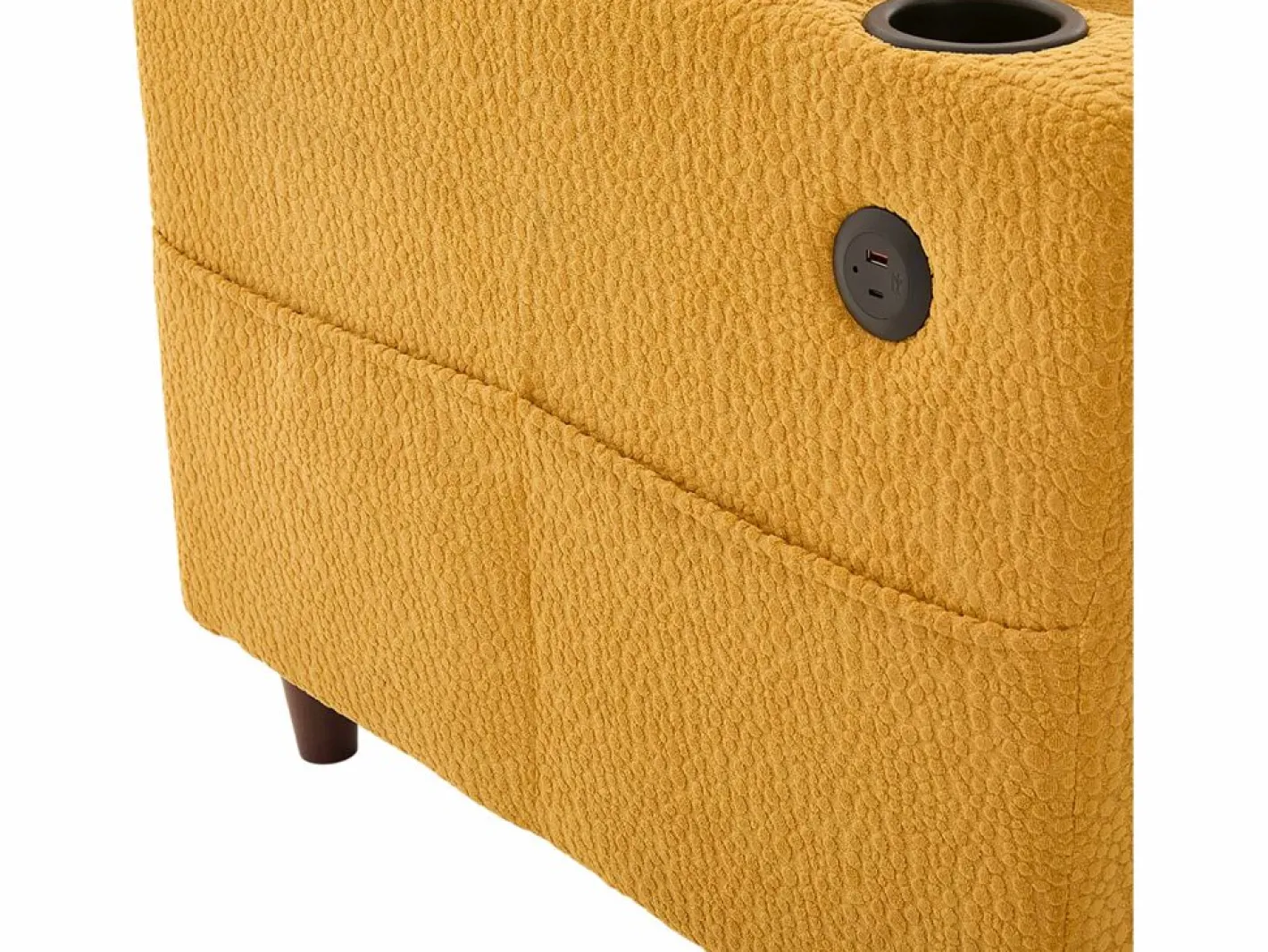 Sofá de 2 plazas con puerto USB-C, iluminación LED y bolsillos laterales - Tela de chenilla - Amarillo^Hauss Spole Clearance