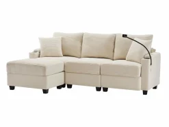 Hauss Spole Sofás Chesterfield|Sofá de 3 plazas con reposapiés, puerto USB y 2 cojines - Pana -