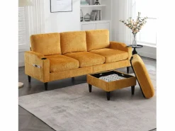 Sofá de 4 plazas con reposapiés - 196,5 x 75 x 77 cm - con almacenaje + reposabrazos - terciopelo -^Merax Best