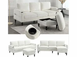 Merax Sofá - 4 Plazas|Sofá de 4 plazas con reposapiés - 196,5 x 75 x 77 cm - con almacenaje + reposabrazos - terciopelo -