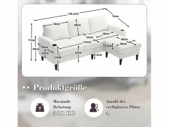 Merax Sofá - 4 Plazas|Sofá de 4 plazas con reposapiés - 196,5 x 75 x 77 cm - con almacenaje + reposabrazos - terciopelo -