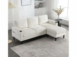 Merax Sofá - 4 Plazas|Sofá de 4 plazas con reposapiés - 196,5 x 75 x 77 cm - con almacenaje + reposabrazos - terciopelo -