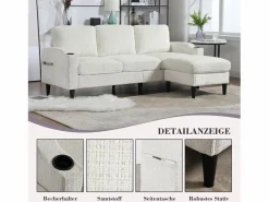 Merax Sofá - 4 Plazas|Sofá de 4 plazas con reposapiés - 196,5 x 75 x 77 cm - con almacenaje + reposabrazos - terciopelo -