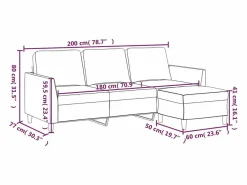 Sofá de 3 plazas con taburete cuero sintético 180 cm^Clicnbuy Sale