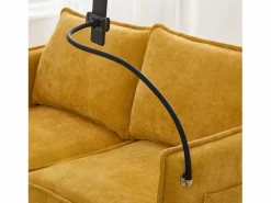 Sofá de 2 plazas conectado con almacenamiento - puerto USB, soporte para teléfono y bolsillos laterales - Tejido de chenilla Amarillo New