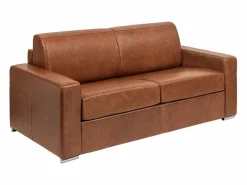 Vente-unique Sofá De Piel|Sofá de 4 plazas convertible express de cuero vintage caramelo 160 cm colchón 18 cm CALITO