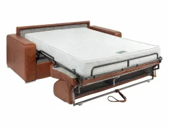Vente-unique Sofá De Piel|Sofá de 4 plazas convertible express de cuero vintage caramelo 160 cm colchón 18 cm CALITO