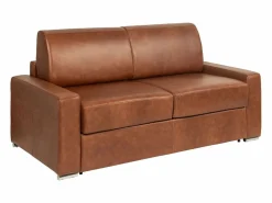 Sofá de 3 plazas convertible express de cuero vintage color caramelo 140 cm colchón 22 cm CALITO^Vente-unique Sale