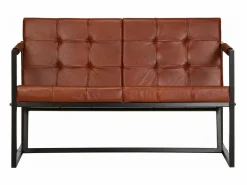 Sofá de 2 plazas cuero auténtico de cabra marrón^Clicnbuy Discount