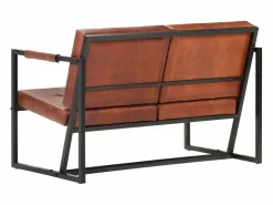 Sofá de 2 plazas cuero auténtico de cabra marrón^Clicnbuy Discount