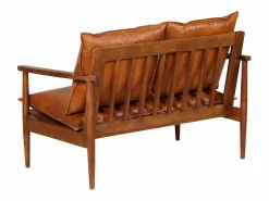 Sofá de 2 plazas cuero auténtico con madera de acacia marrón^vidaxl Clearance