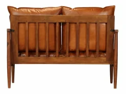 Sofá de 2 plazas cuero auténtico con madera de acacia marrón^vidaxl Clearance