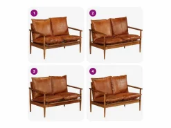 Sofá de 2 plazas cuero auténtico con madera de acacia marrón^vidaxl Clearance