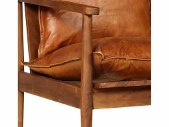 Sofá de 2 plazas cuero auténtico con madera de acacia marrón^vidaxl Clearance