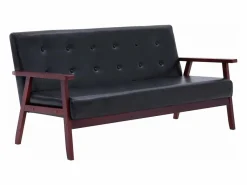 Clicnbuy Sofá de 3 plazas cuero sintético Negro Discount