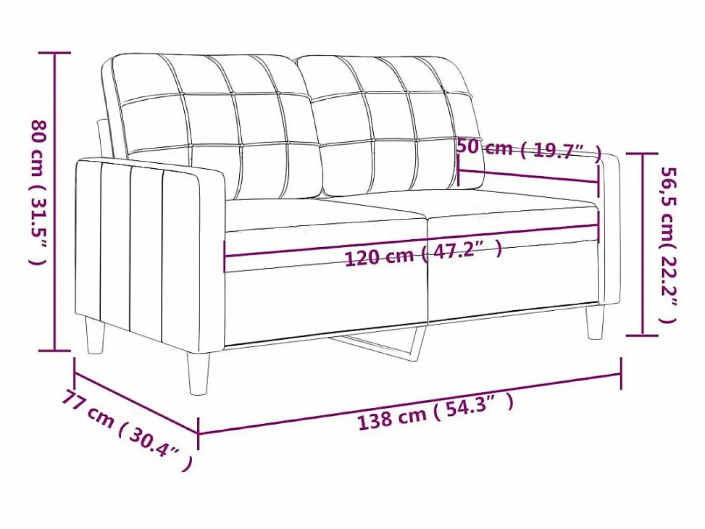 vidaxl Sofá De Piel|Sofá de 2 plazas de cuero sintético color capuchino 120 cm