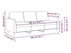 Clicnbuy Sofá de 3 plazas de cuero sintético 180 cm Negro