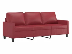 Clicnbuy Sofá de 3 plazas de cuero sintético vino 180 cm Rojo