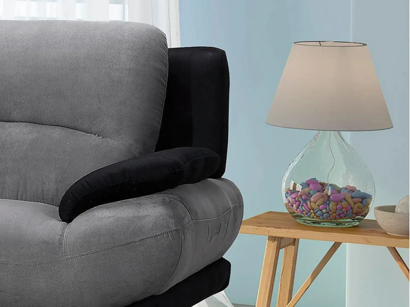 Vente-unique Sofá - 2 Plazas|Sofá de 2 plazas de microfibra bicolor gris y negro MUSKO