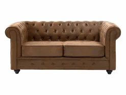 Vente-unique Todos Los Sofás|Sofá Vintage|Sofá de 2 plazas de microfibra con acabado de piel envejecida CHESTERFIELD