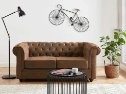 Vente-unique Todos Los Sofás|Sofá Vintage|Sofá de 2 plazas de microfibra con acabado de piel envejecida CHESTERFIELD