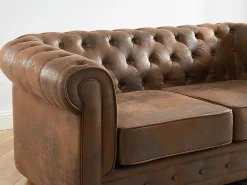 Vente-unique Todos Los Sofás|Sofá Vintage|Sofá de 2 plazas de microfibra con acabado de piel envejecida CHESTERFIELD