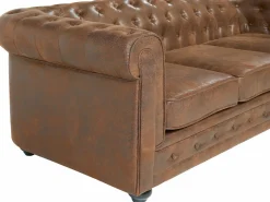 Sofá de 3+2+1 plazas de microfibra con acabado de piel envejecida CHESTERFIELD^Vente-unique New
