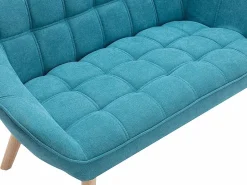Vente-unique Sofá de 2 plazas de tela azul acolchado. Estilo escandinavo. CASERTA Azul turquesa Best