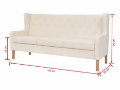 Clicnbuy Sofá de 3 plazas de tela color crema Blanco New